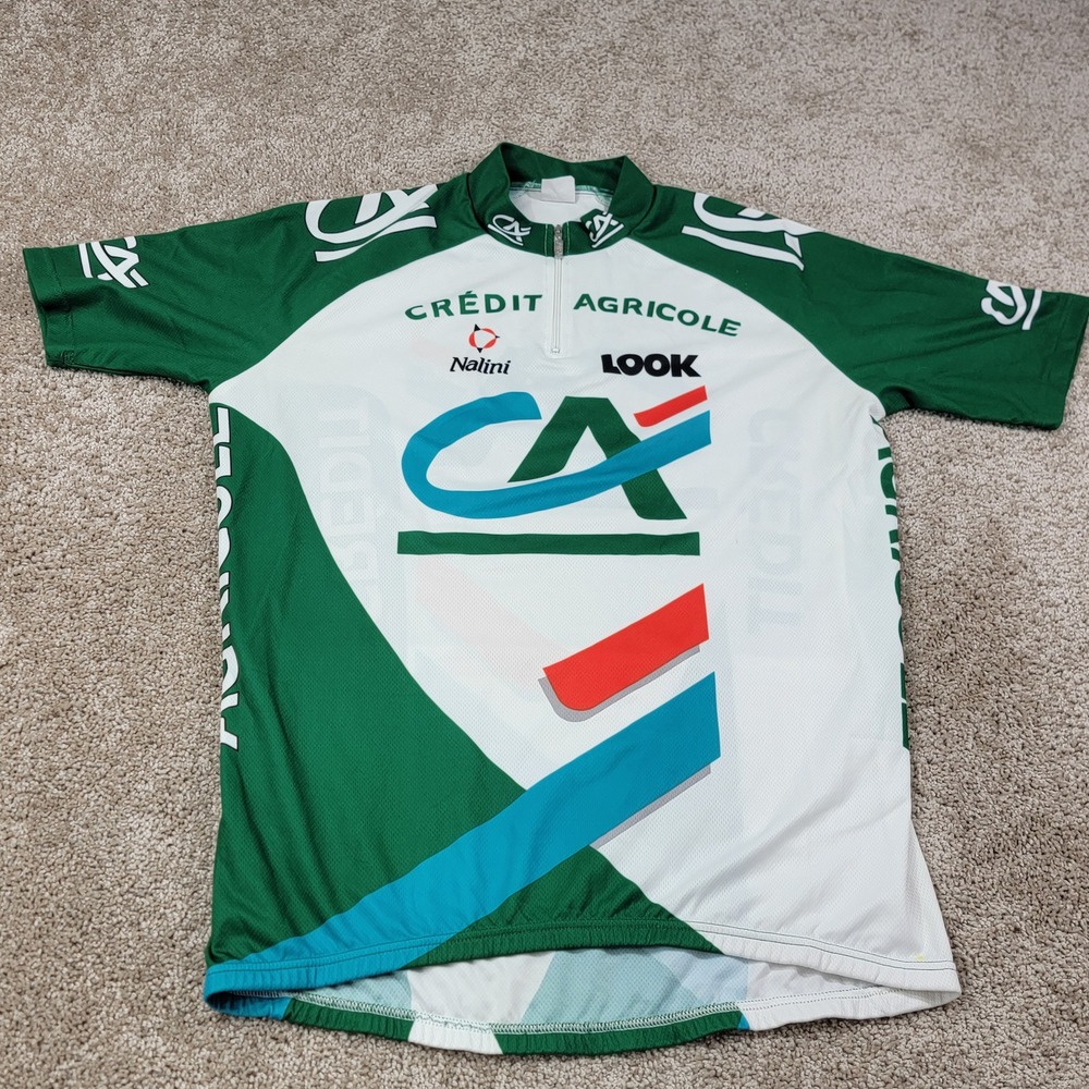Nalini Credit Agricole Mens Cycling Jersey Green White Short Sleeve Size 5/Small